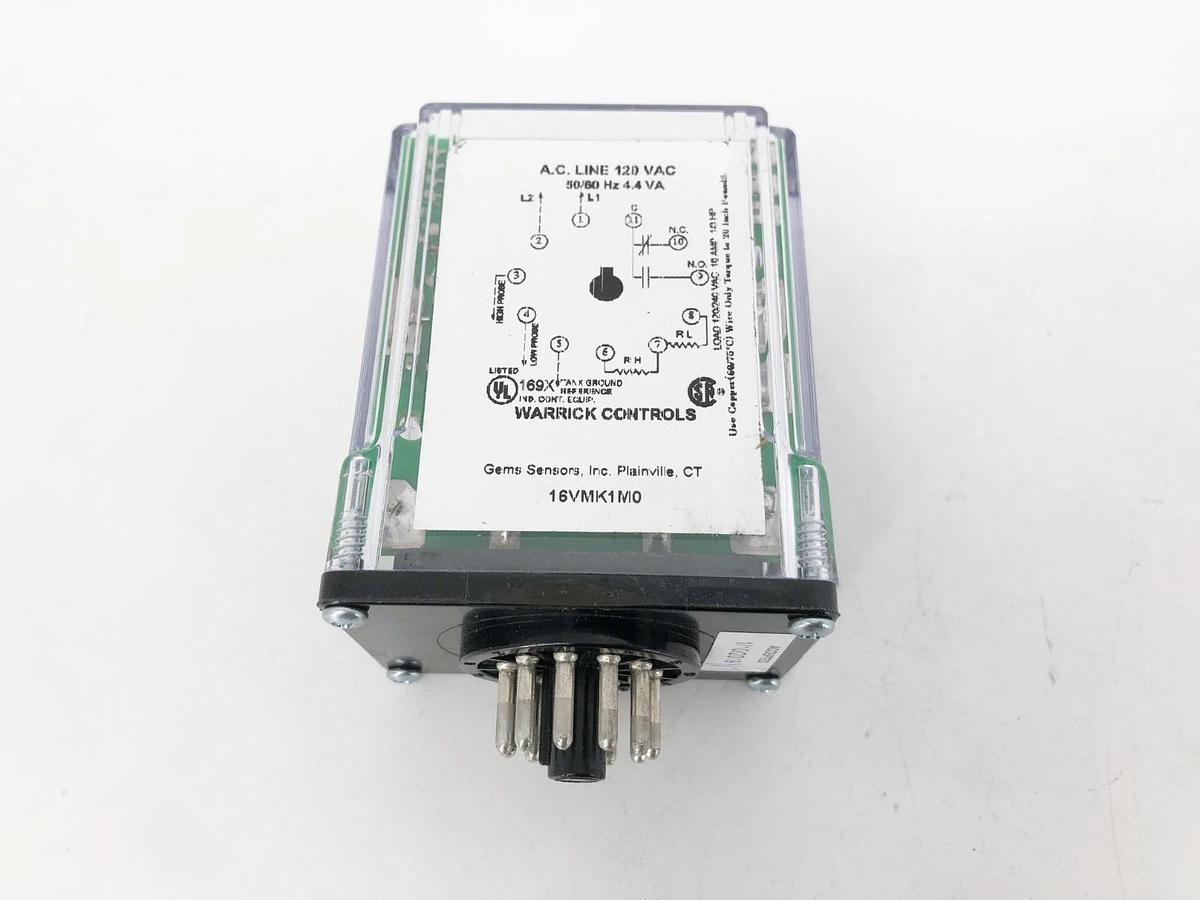 New Gems Sensors Warrick 16VMK1M0 Relay 11-Pin 120VAC Inverse 4.7kΩ - No Box