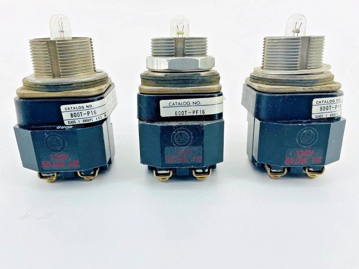 Used Lot of 3 Allen Bradley 800T-P16 Push Button 1NO 1NC 120V Ser N w/Bulb, no lens