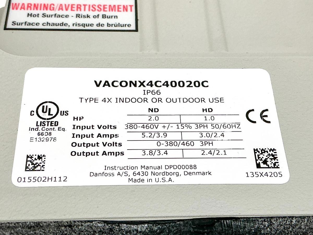 New Vacon VACONX4C40020C Variable Frequency AC Drive 3PH 460V 2.4HP