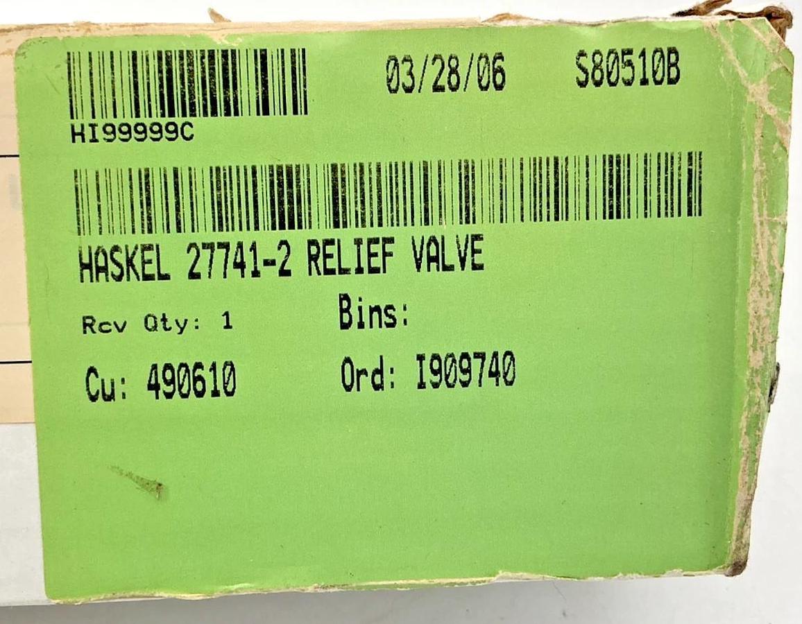 New Haskel 27741-2 Relief Valve Adjustable Range: 1000-10000PSIG 277412