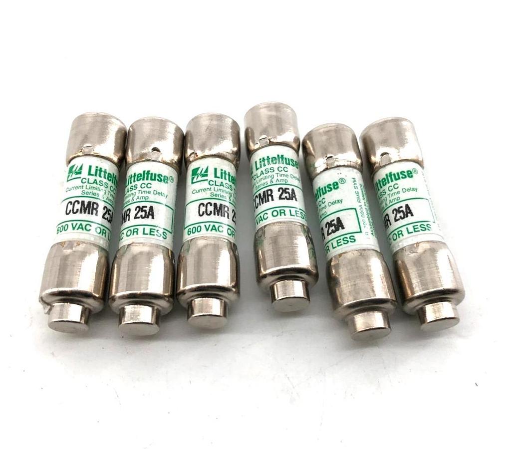 Lot of 6 New Littelfuse CCMR-25A Time Delay Fuses 25A 600VAC Class CC - No Box