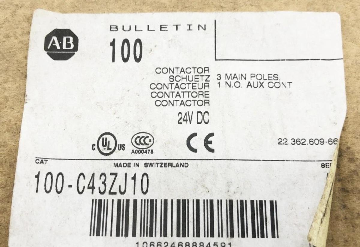 New Allen-Bradley 100-C43ZJ10 Ser. A Contactor 24VDC 3 Pole