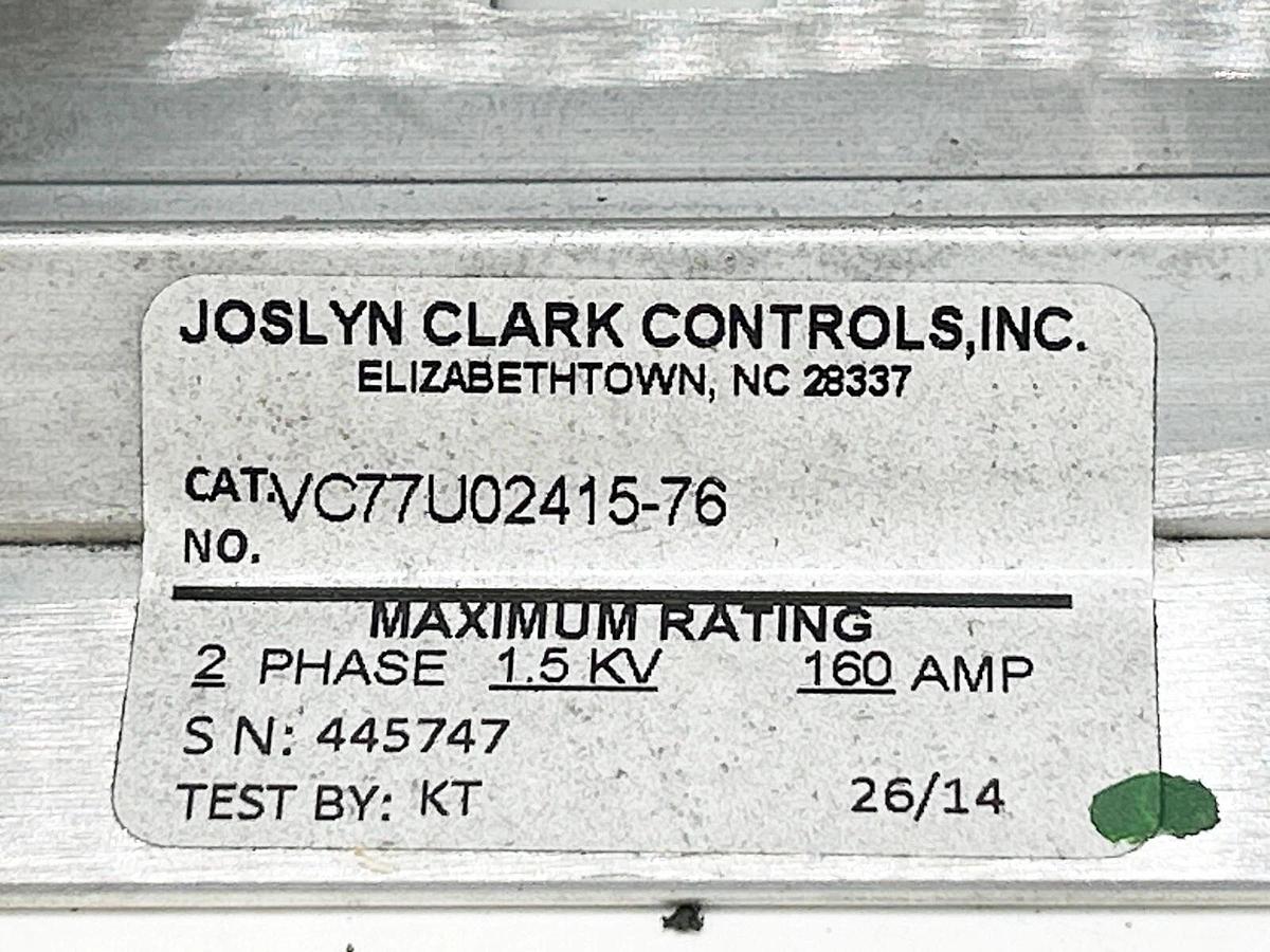 New Joslyn Clark VC77U02415-76 Contactor VC Series 2P 110/120V 160A 50/60Hz