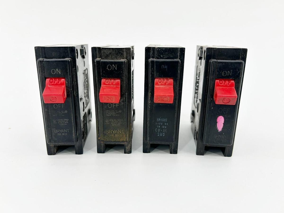 Used Lot of 4 Bryant BR120 Circuit Breaker 20A 1 Pole 240V