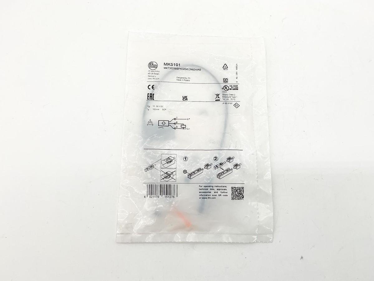 New IFM MK5101 T-Slot Cylinder Sensor 30VDC 100mA MKT3028BBPKG/G/0,3M/ZH/AS