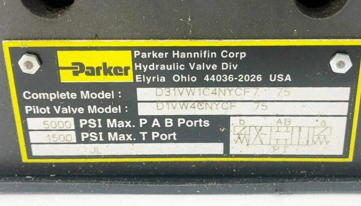 New Parker D31VW1C4NYCF7-75 Hydraulic Directional Control Valve 120V 5000psi