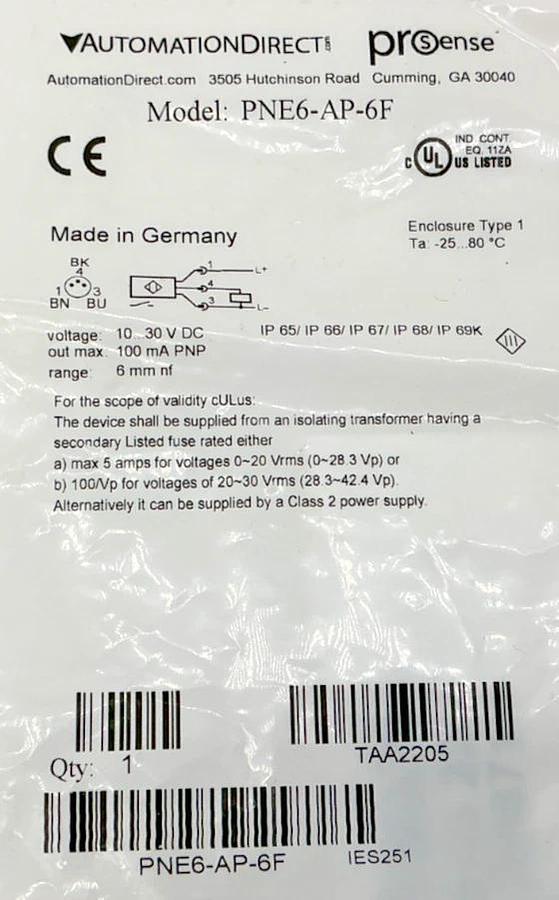 New Automation Direct PNE6-AP-6F Inductive Proximity Sensor SR-6mm 3Pin 10-30VDC