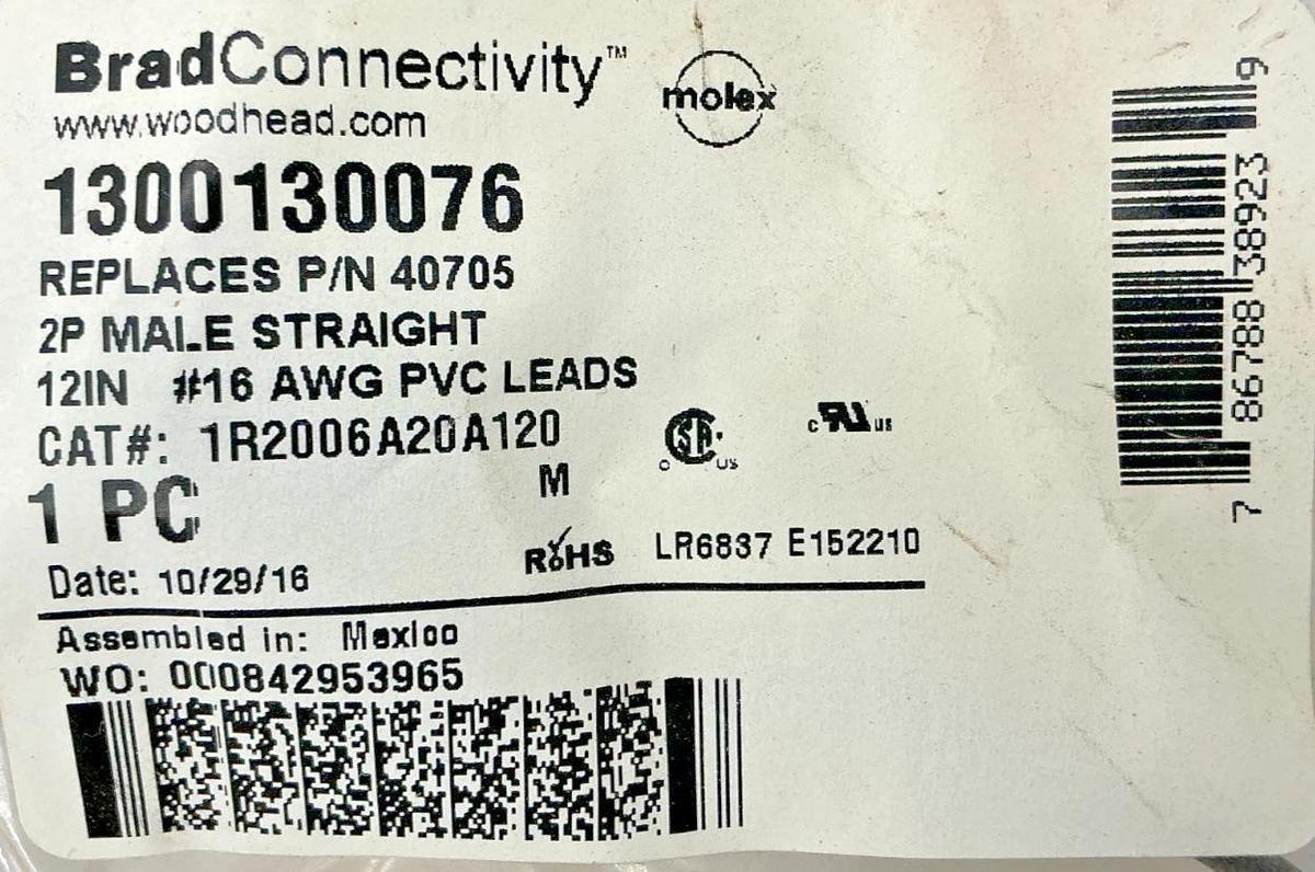 New Brad Connectivity 1R2006A20A120 Mini Cordset Male 2P 13A 600V 1300130076