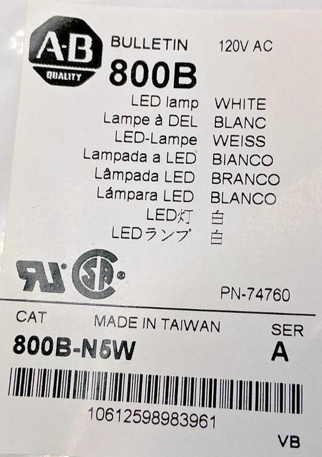 Lot of 2 New Allen Bradley 800B-N5W Ser A LED Lamp White 120VAC