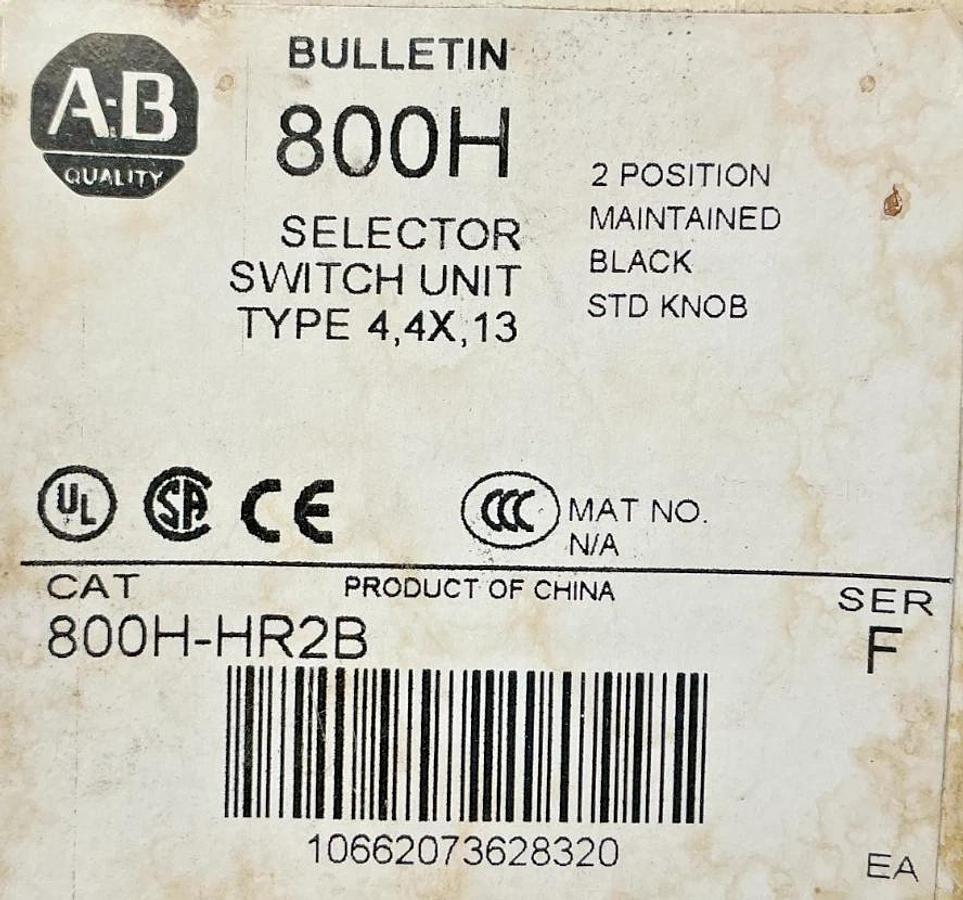 New Allen Bradley 800H-HR2B Ser F Selector Switch 2Pos Maintained MISSING KNOB