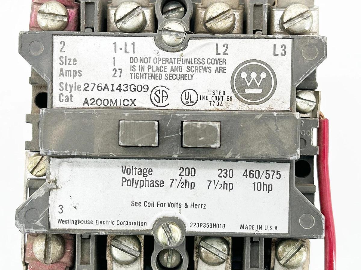 Used Westinghouse A200M1CX Motor Starter Non-Reversing A200 3P 480V 50/60Hz