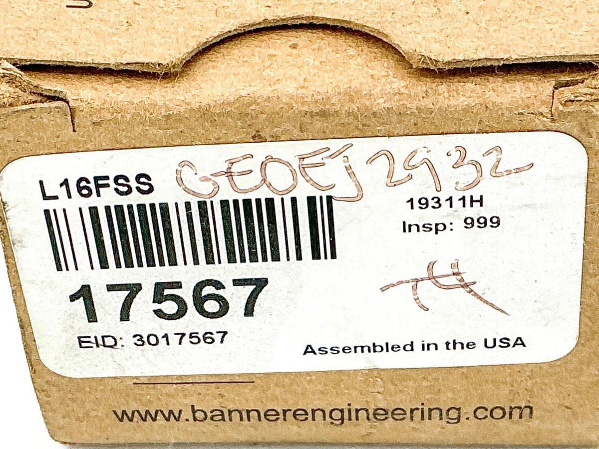 New Banner L16FSS Extended Range Fiberoptic Lens SS 17567