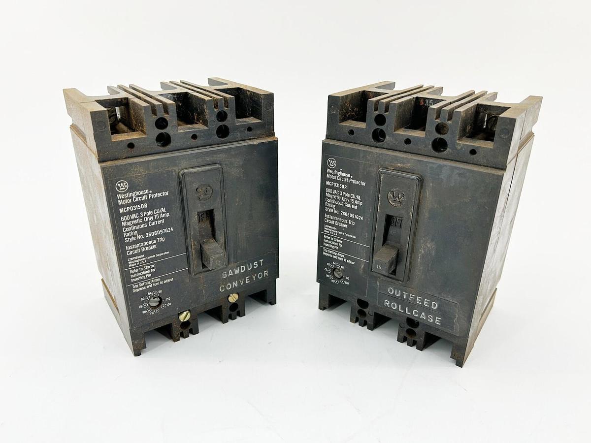 Used Lot of 2 Westinghouse MCP03150R Circuit Breaker 15A 3P 600V
