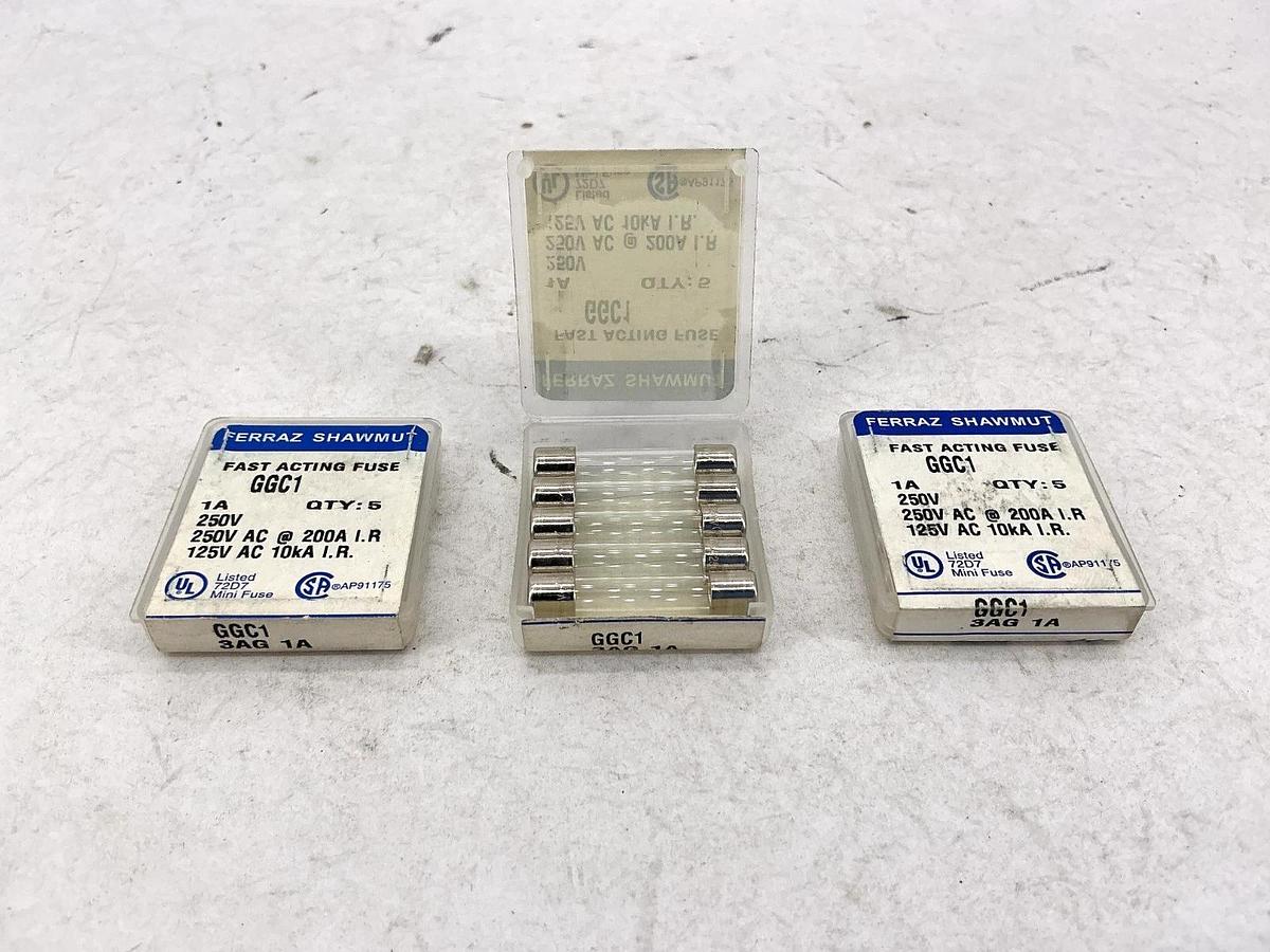 Lot of 15 New Ferraz Shawmut GGC1 Fast-Acting Glass Fuse 1A 250V