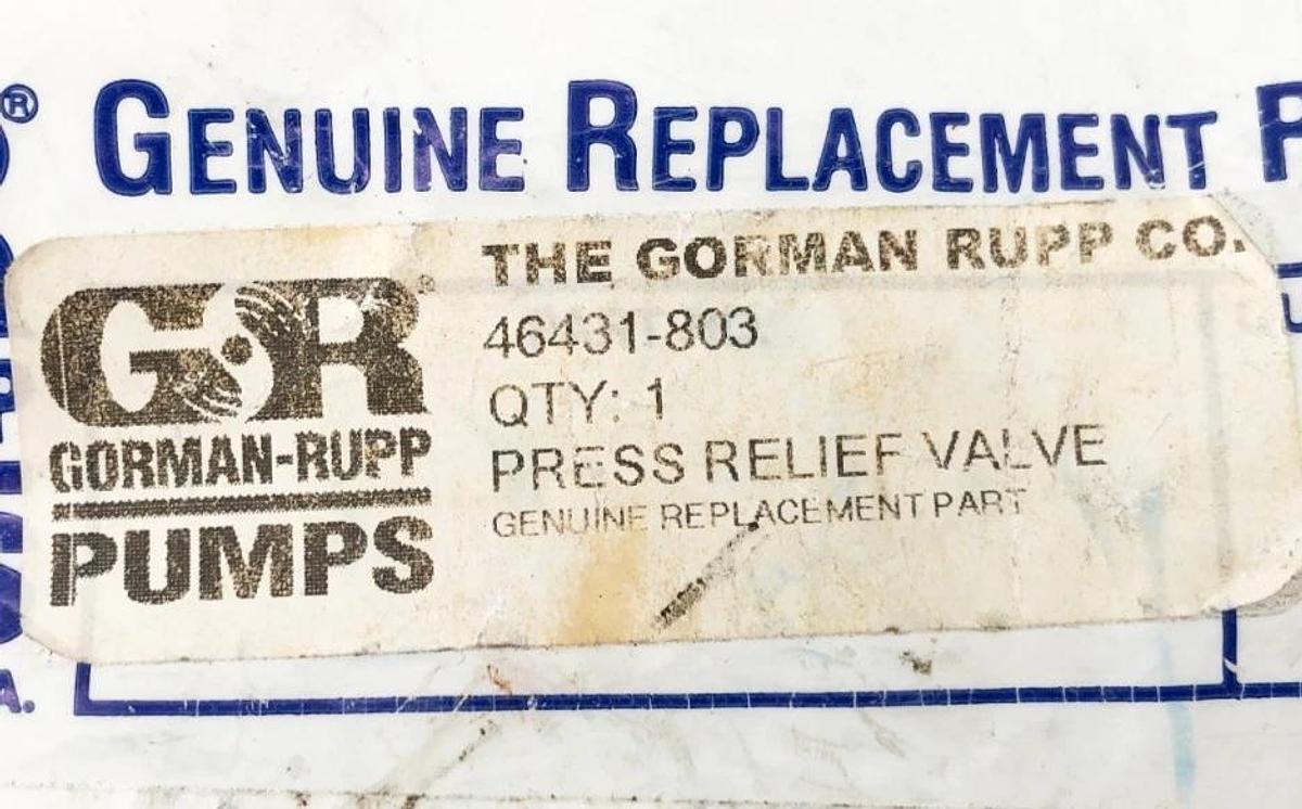New Gorman Rupp 46431-803 Pressure Relief Valve