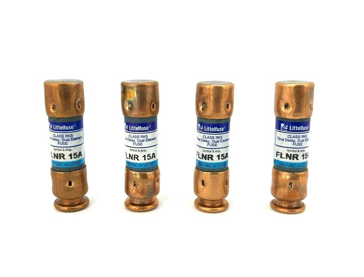 Lot of 4 New Littelfuse FLNR 15A Time Delay Fuses, 250VAC