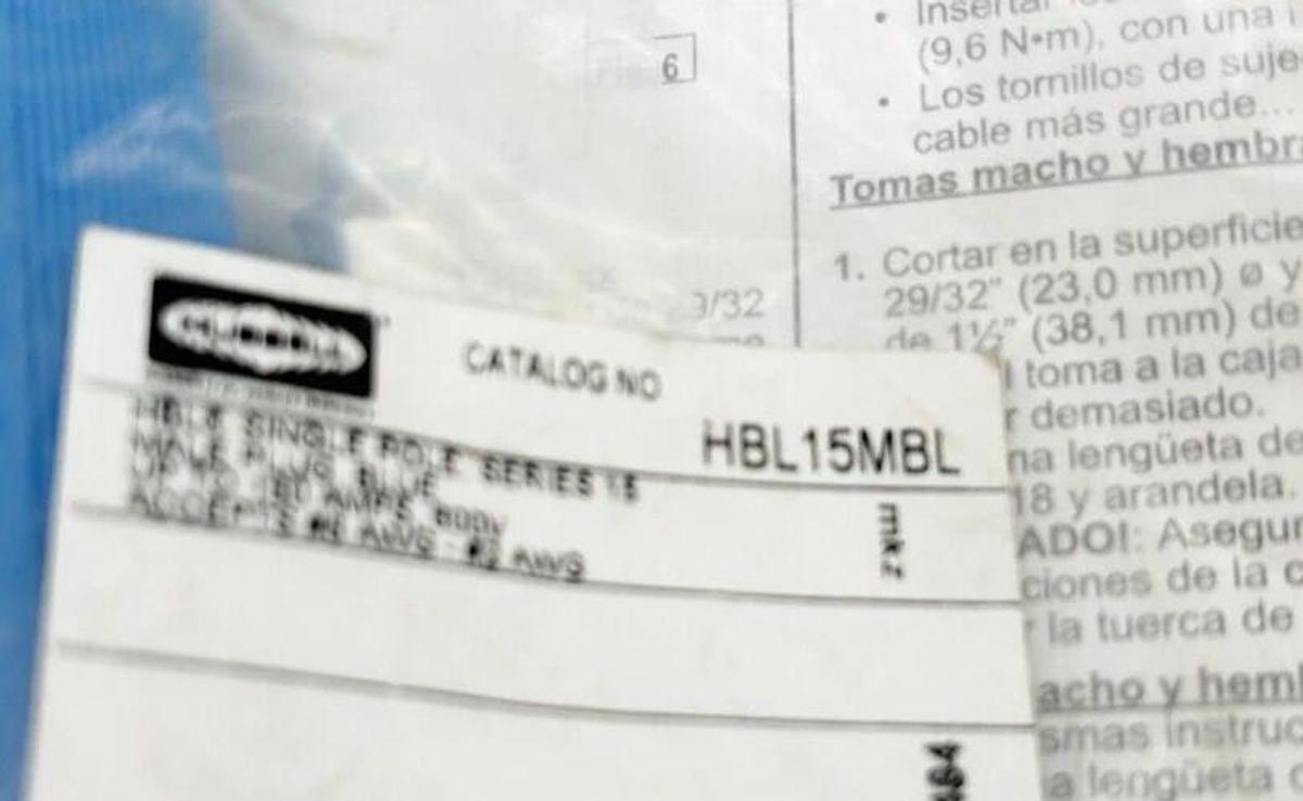 New Hubbell HBL15MBL Connector Single Pole Series 15 Male Plug Blue up to 150 Am