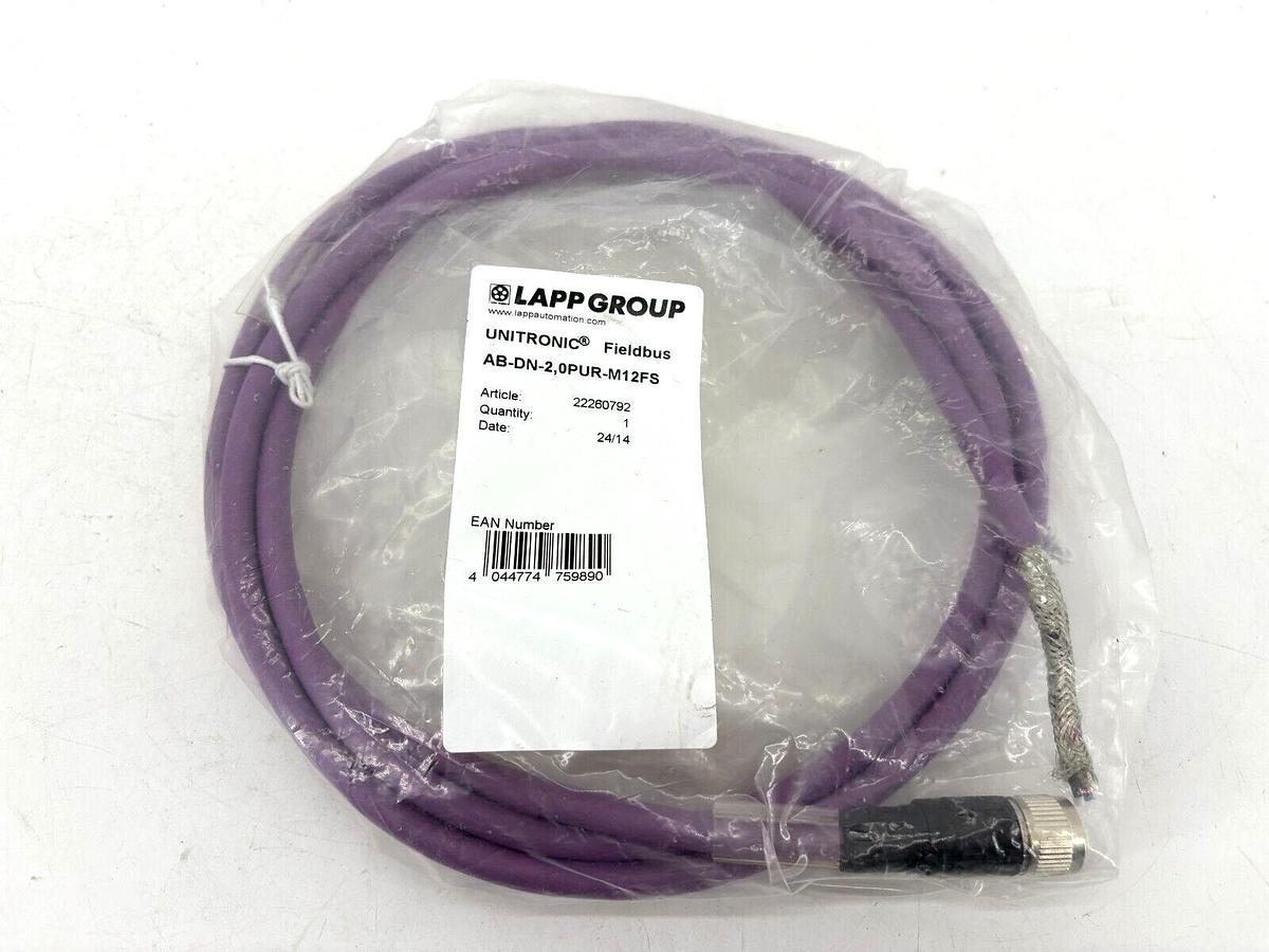New Lapp Group AB-DN-2,0PUR-M12FS Pre-Assembled Bus Cable 2m Length