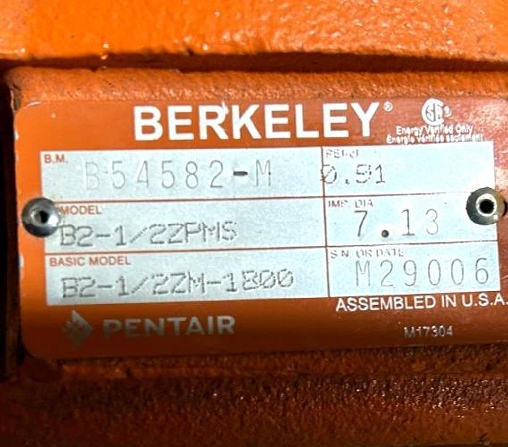 Used Berkeley Pentair B2-1/2ZPMS Centrifugal Pump 3HP 230/460V B54582-M EJMM3211T