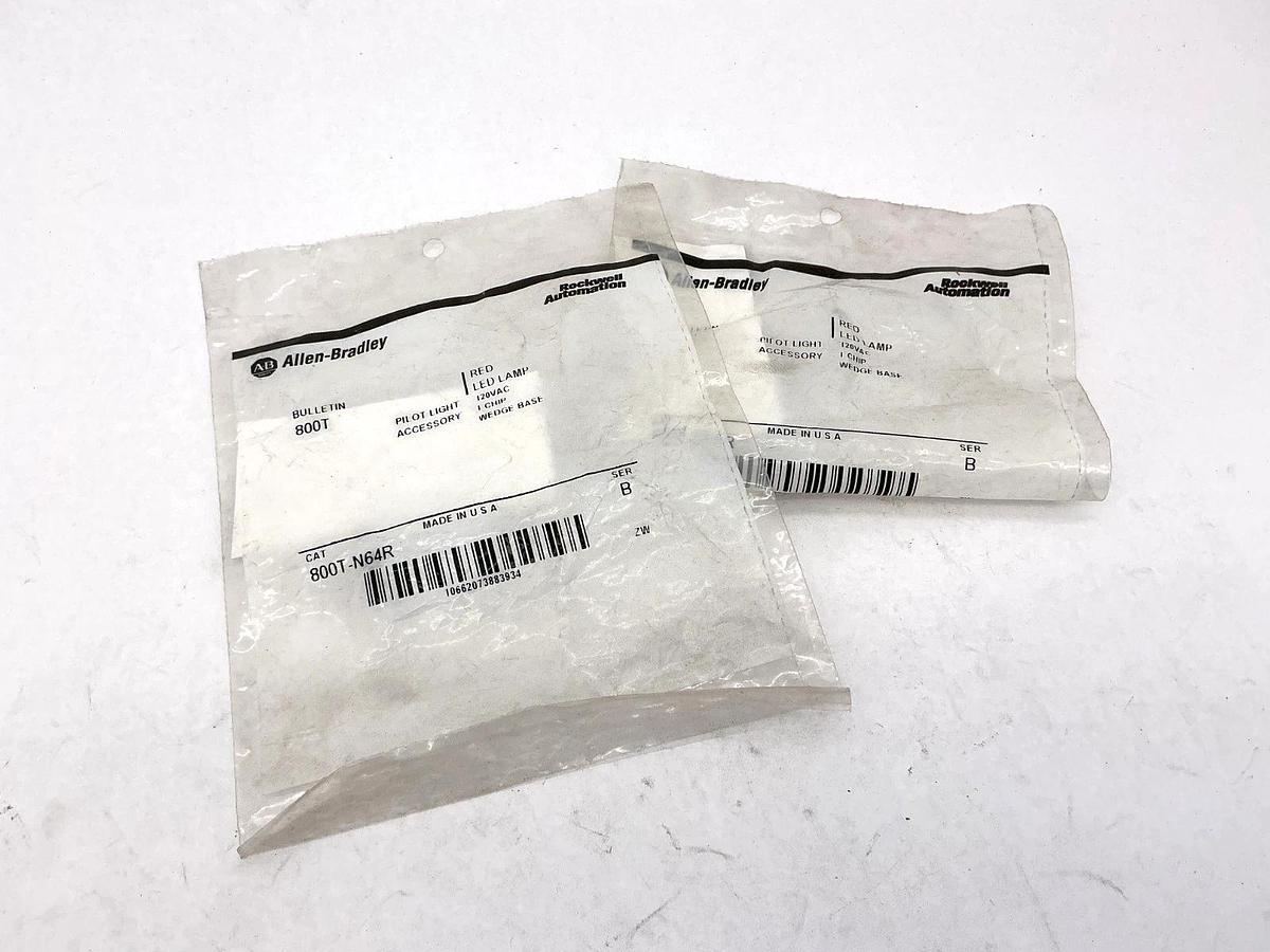 Lot of 2 New Allen Bradley 800T-N64R Ser B Red LED Lamp 120V Wedge Base