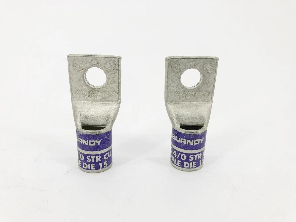 Lot of 2 New Burndy YA28-L4 Compression Lugs 4/0 AWG N200 Purple Die 15