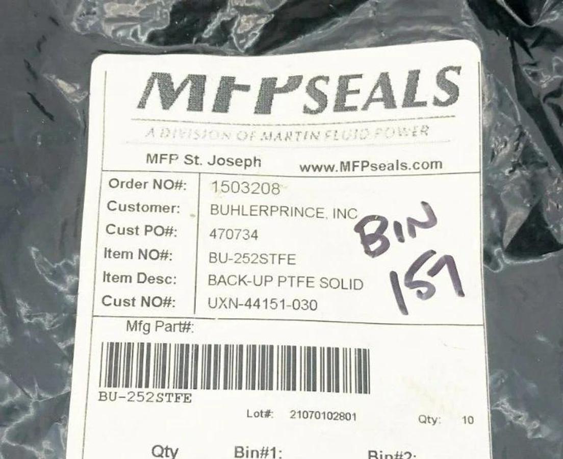 Lot of 4 New Martin Fluid Power BU-252STFE O-Rings BACK-UP PTFE SOLID
