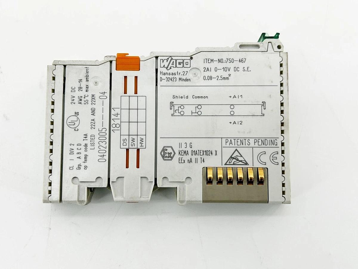 New Wago 750-467 Analog Input Module Single Ended 2 Channel 35V
