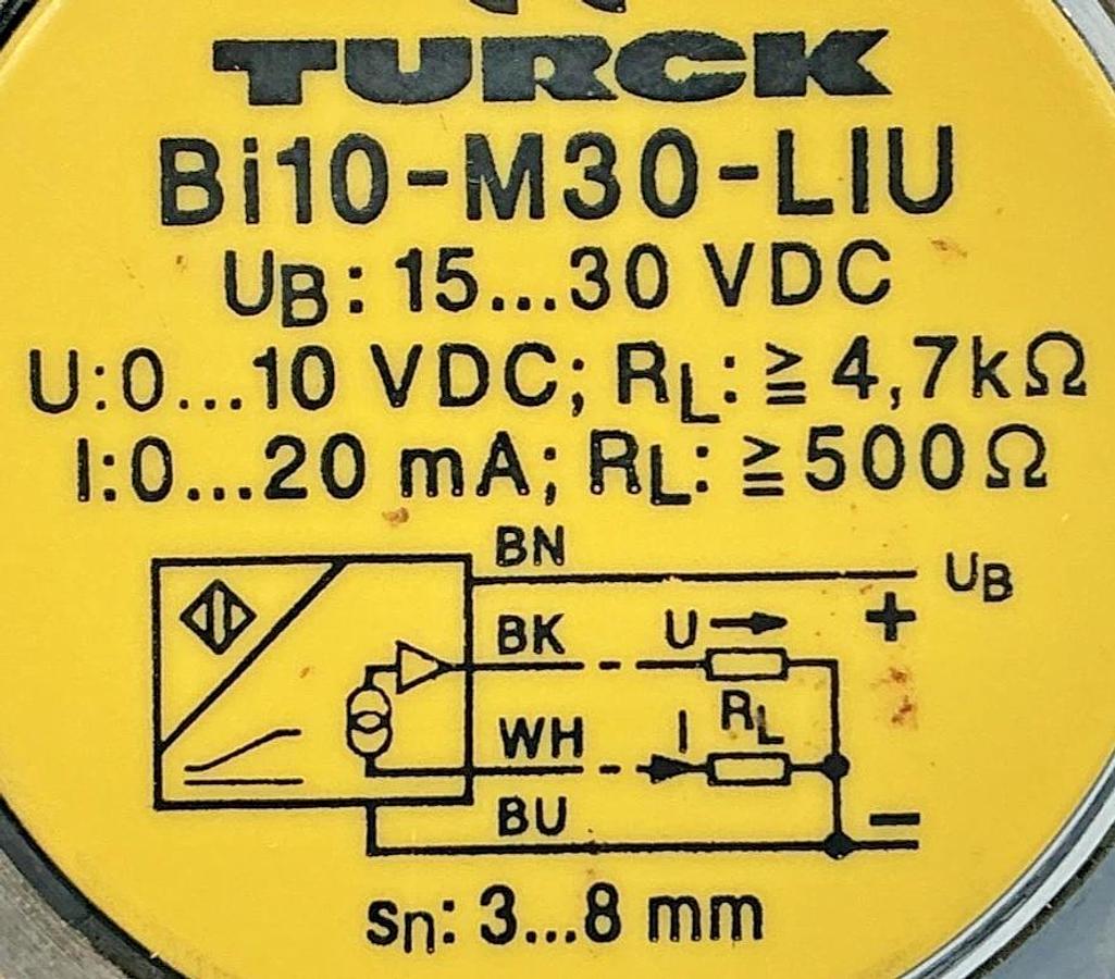 Used Turck Bi10-M30-LIU Inductive Proximity Sensor Sn=3-8mm 4-Wire 15-30VDC