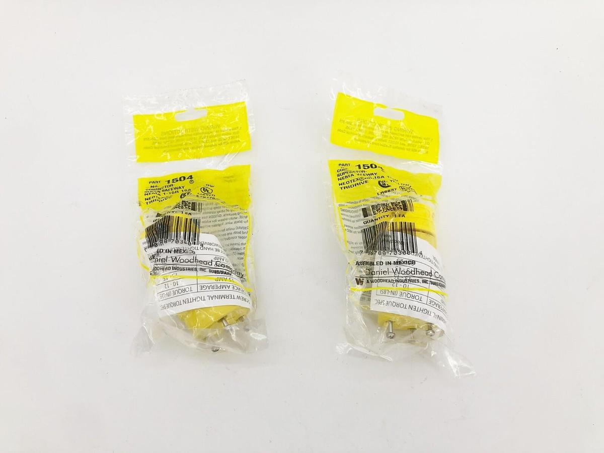 Lot of 2 New Daniel Woodhead 1504 Straight Blade Connectors 15A 125V