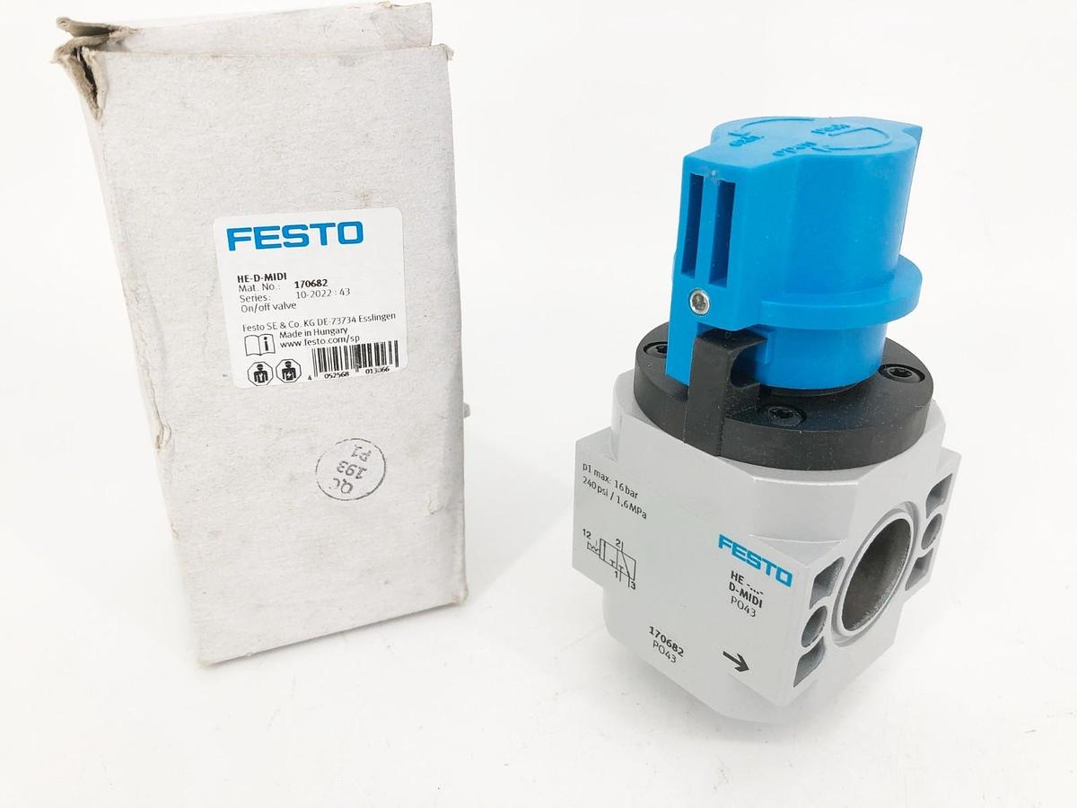 New Festo HE-D-MIDI On/ Off Valve 170682 240psi