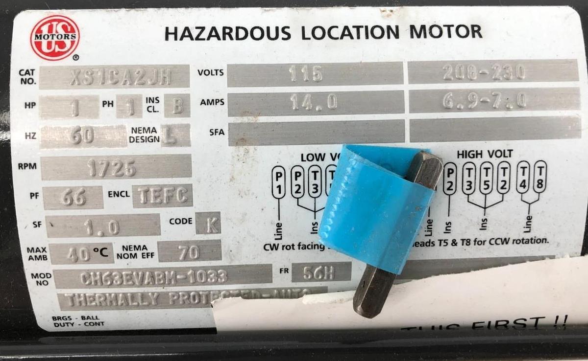 New US Motors XS1CA2JH Motor 1HP TEFC 1725RPM 1PH 230V CH63ABM1033015B