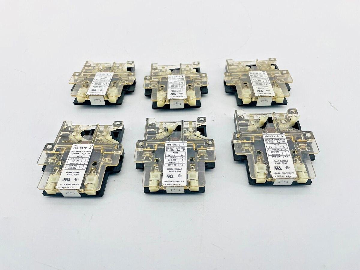 Lot of 6 New Allen Bradley 195-BA10 Auxiliary Contact 10A 660V