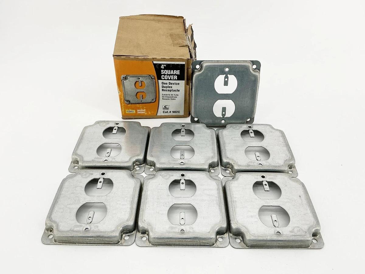New Box of 7 Hubbell 902C 4" Square Cover Duplex Receptacle