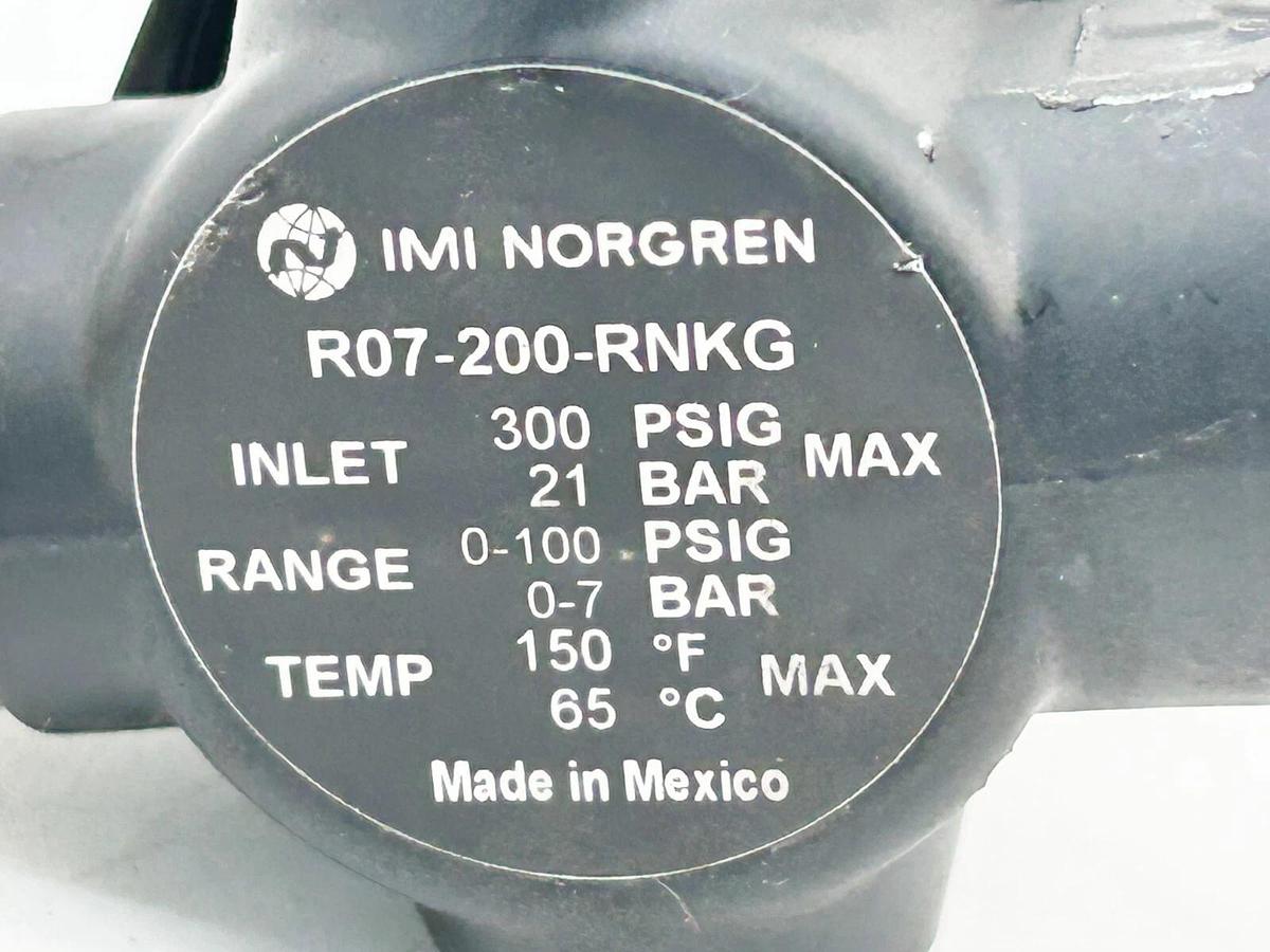 Used Norgren R07-200-RNKG Pressure Regulator 300PSIG 21 Bar 150 Deg