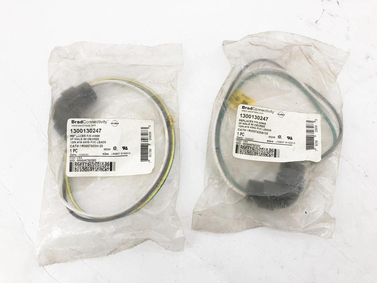 Lot of 2 New Brad Connectivity 1300130247 Receptacles 3P Male 90° 12" 16 AWG