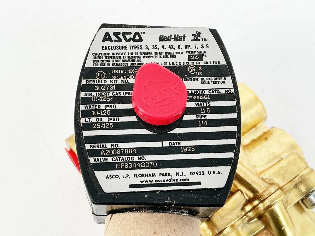New Asco EF8344G070 24VDC Solenoid Valve 125PSI 1/4" Pipe 11.6W