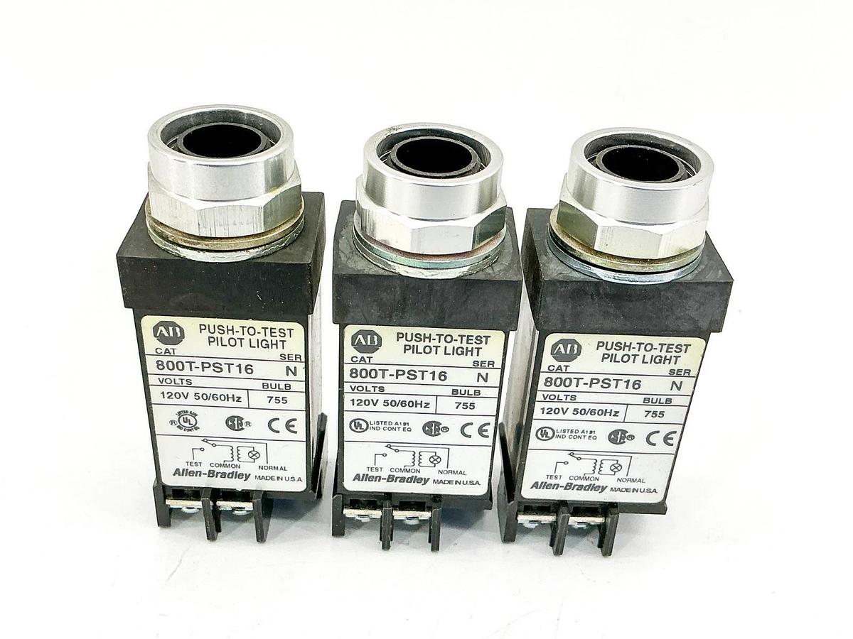 New Lot of 3 Allen Bradley 800T-PST16 Pilot Light 120V Ser.N- No Box