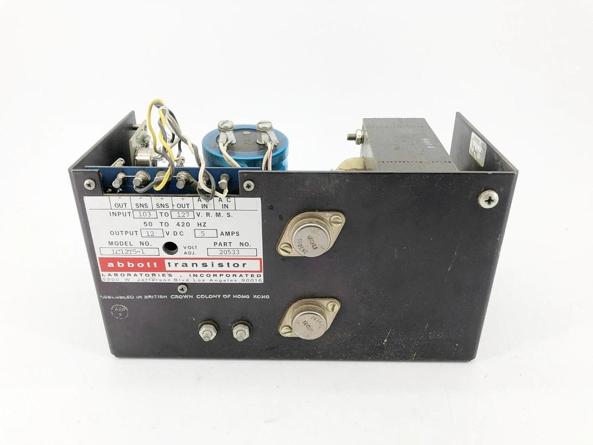 Used Abbott Transistor LC12T5-1 Power Supply 103-127V.R.M.S. In 12VDC 5A Out 20533