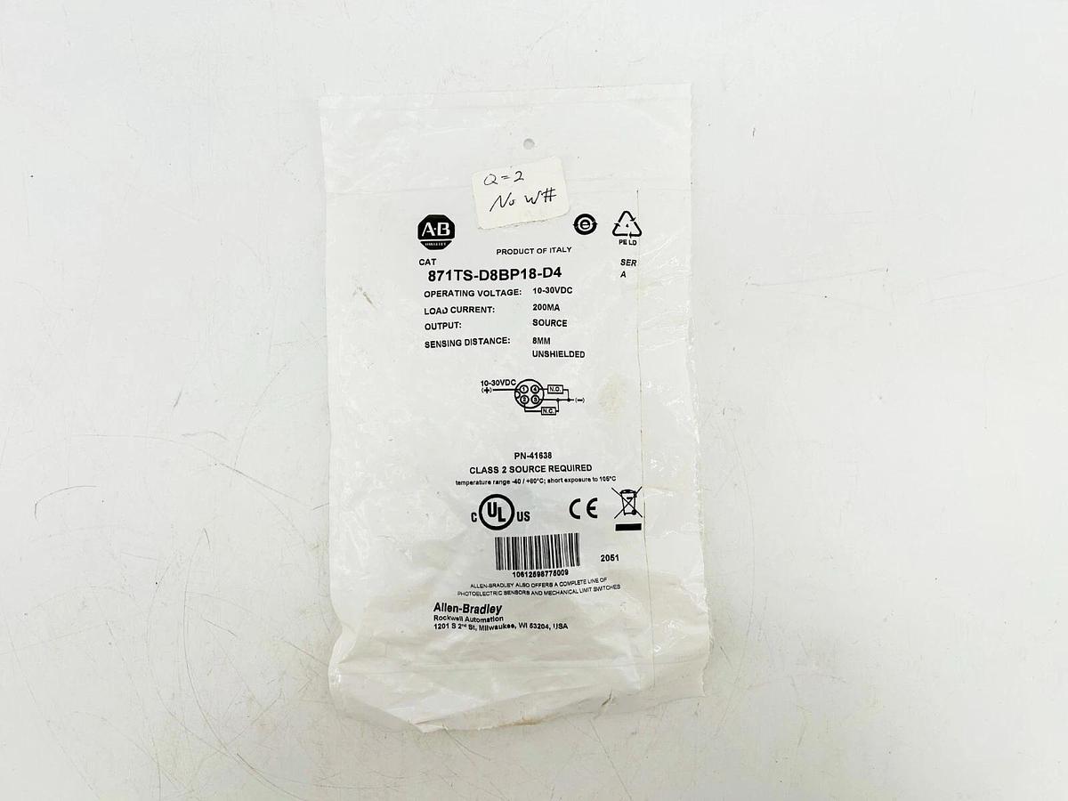 New Allen Bradley 871TS-D8BP18-D4 Sensor 10-30VDC 200MA 8MM Ser A PN-41638