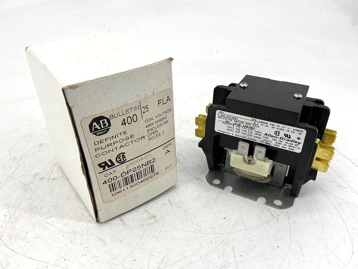 New Allen Bradley 400-DP25NB2 Ser A Definite Purpose Contactor 2P 480V 50/60HZ