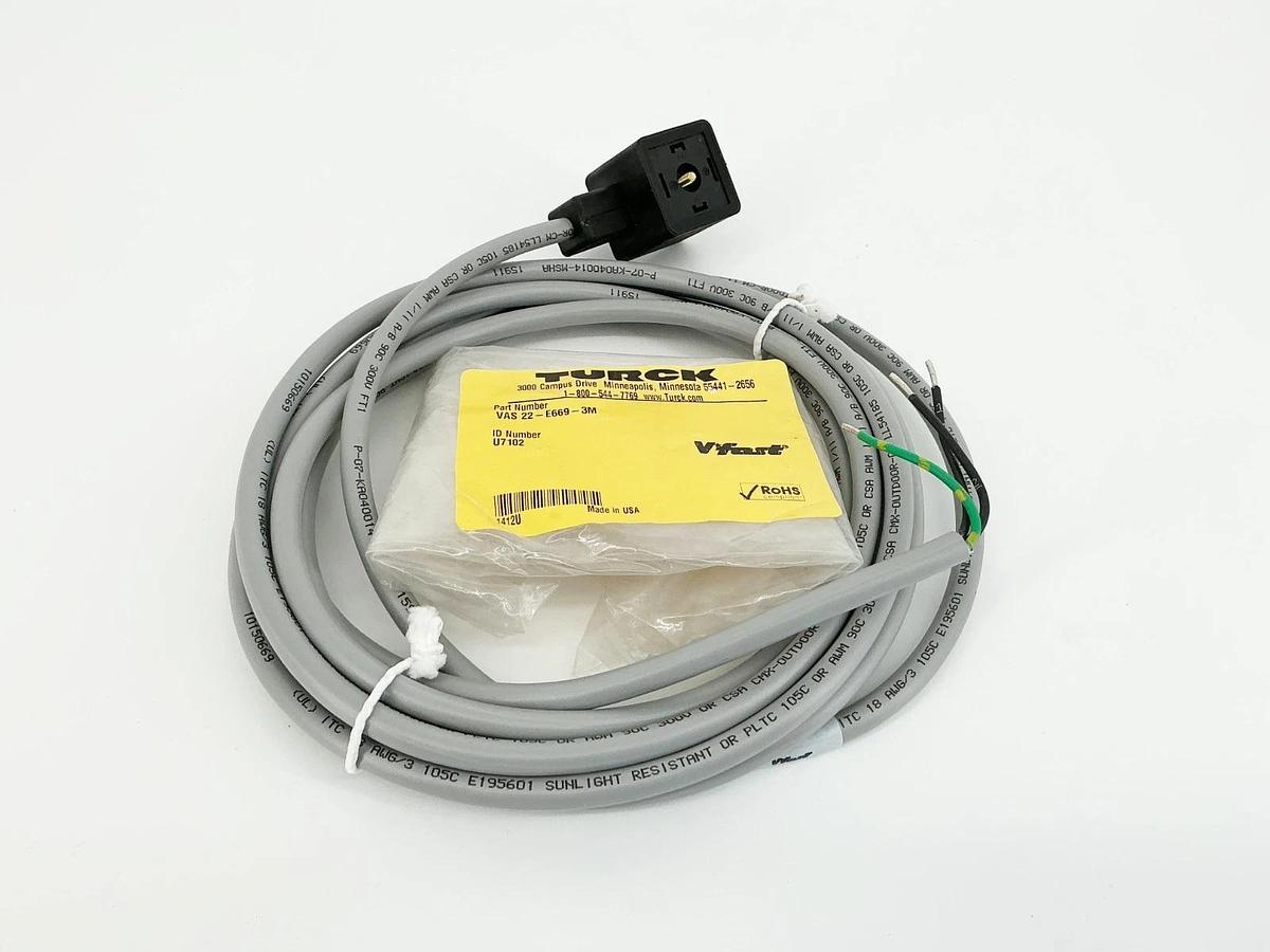 New Turck VAS 22-E669-3M Cordset Connector 3M 110-120V 3 Wire