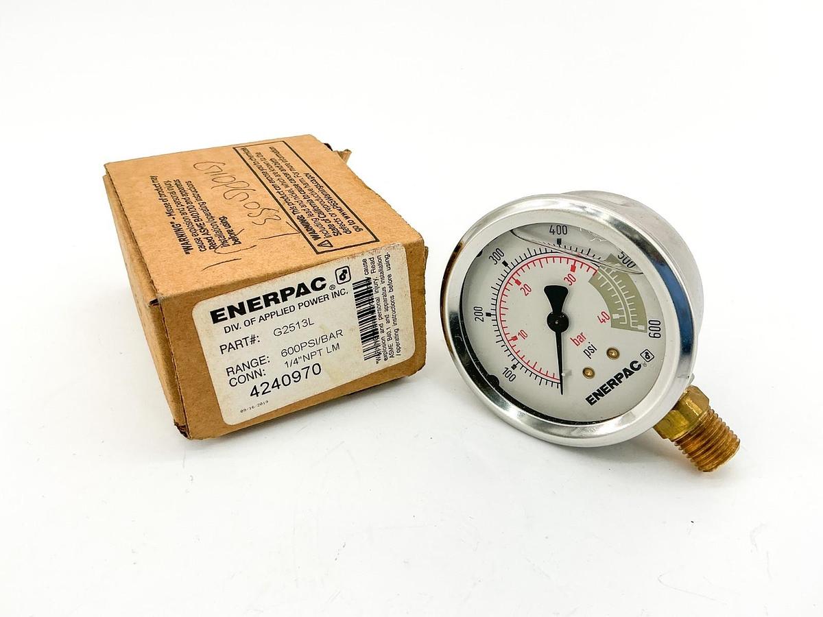 New Enerpac G2513L Pressure Gauge 0-600PSI 1/4NPT 2.5" Face 4240970