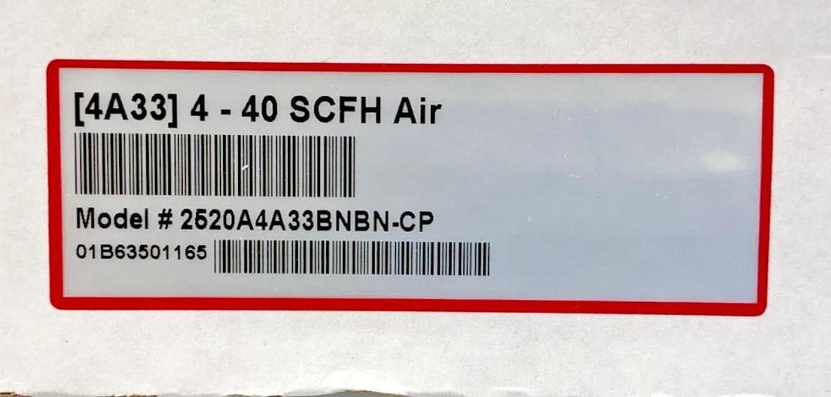 New Cole Parmer 32458-16 Flowmeter 4-40SCFH Air Acrylic Body 2520A4A33BNBN-CP