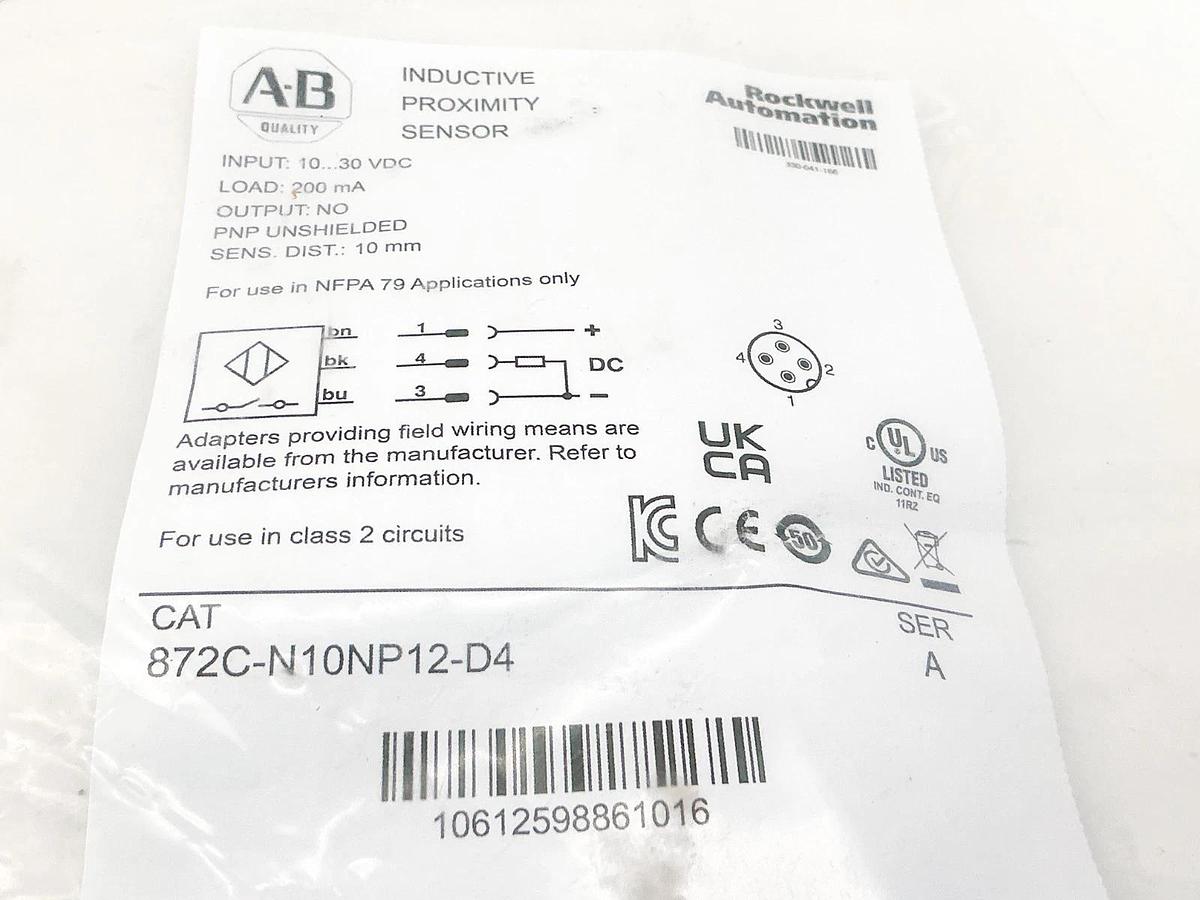 New Allen Bradley 872C-N10NP12-D4 Inductive Proximity Sensor 30VDC 200mA Ser.A