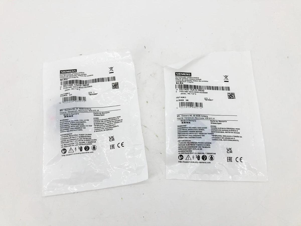 Lot of 2 New Siemens 3SU1400-1AA10-3MA0 Contact Module