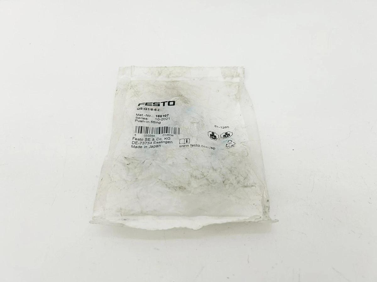 Bag of 10 New Festo QS-G1/8-6-I Pneumatic Fittings, 6mm Tube OD, 186107
