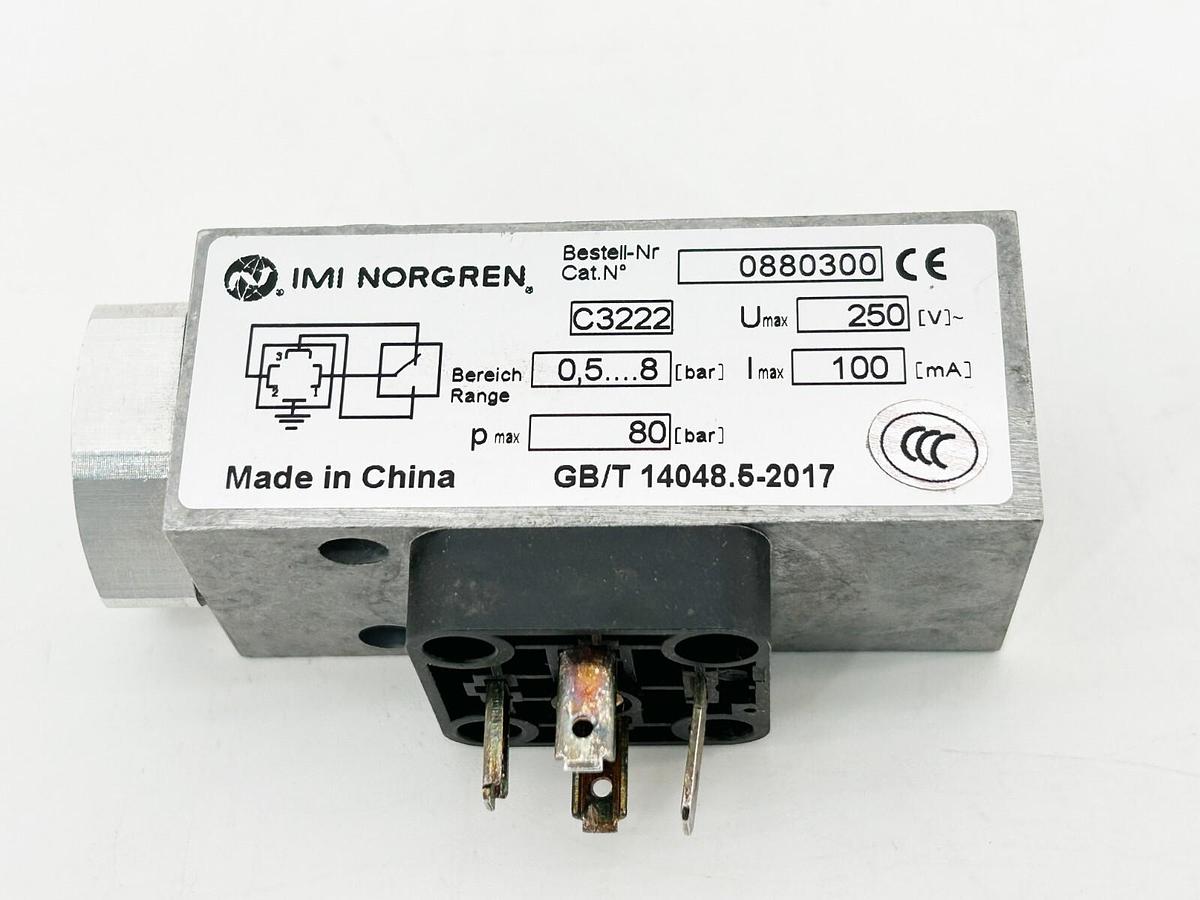 Used Norgren 0880300 Pneumatic Pressure Switch 18D Series 250V 3A 1/4 Size 116PSI