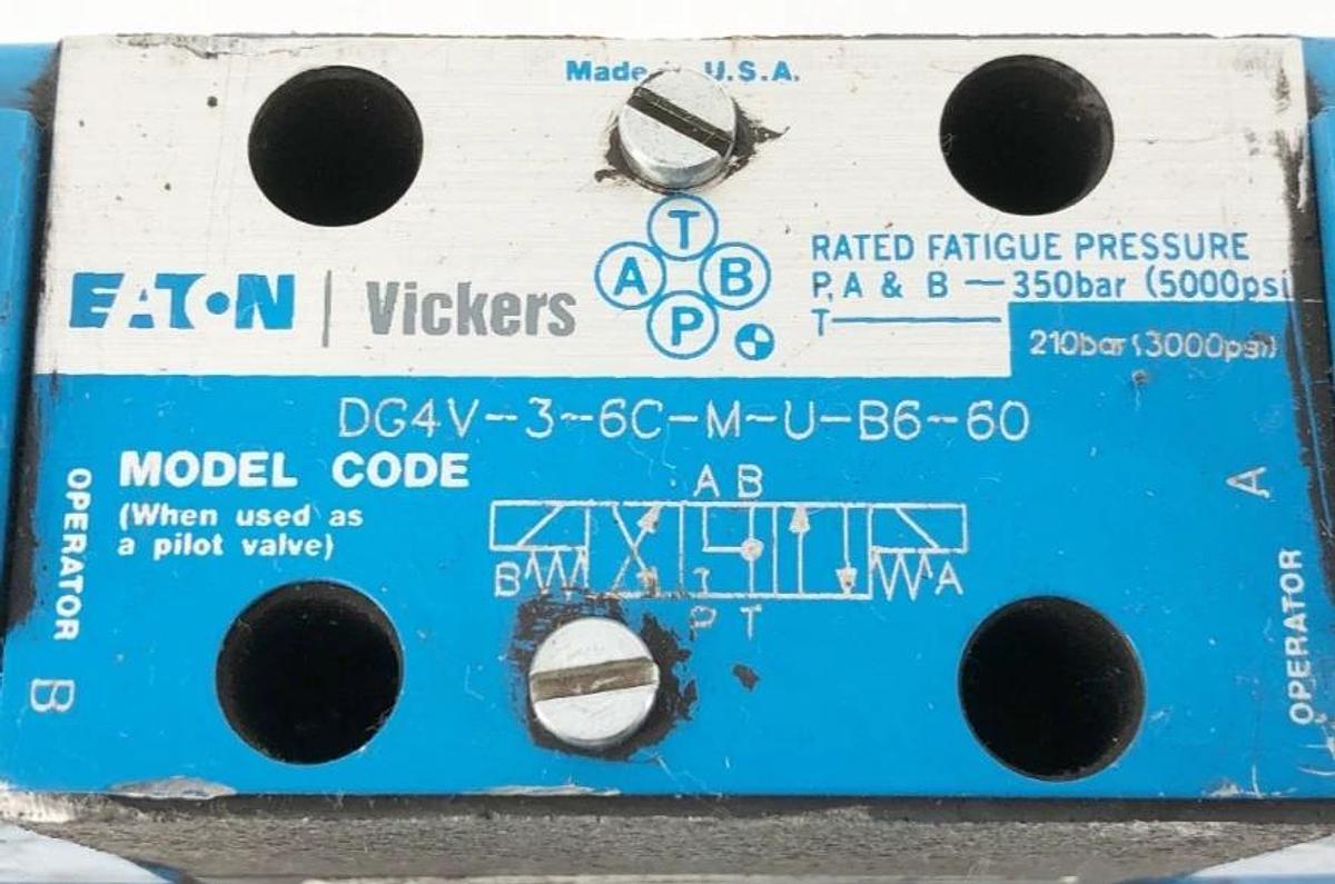 Used Eaton Vickers DG4V-3S-2A-M-U-B5-60 Solenoid w/ DGMFN-3-Y-A2W-B2W-41 Control