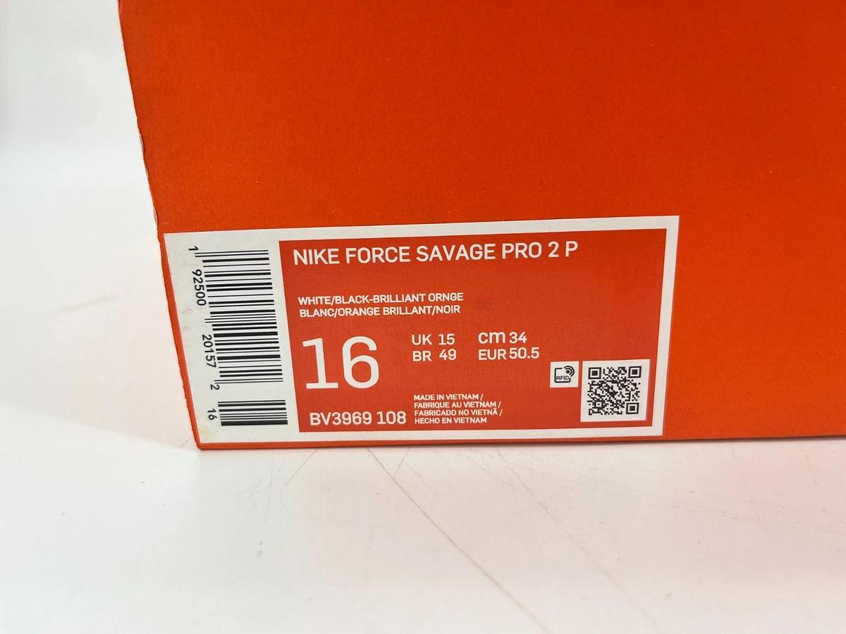 Nike Force Savage Pro 2 P White/Orange Size 16 OSU Beavers Football Cleats