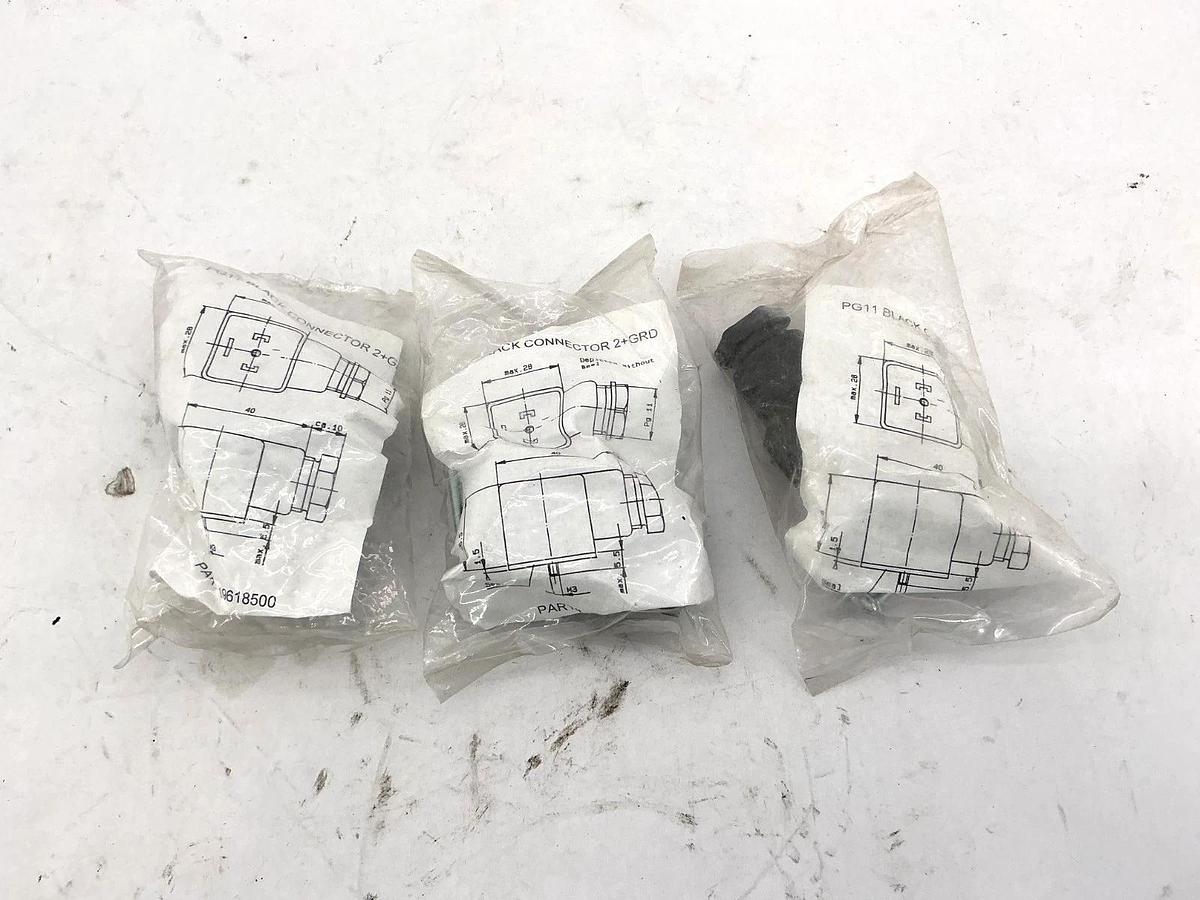 Lot of 3 New Argo Hytos 19618500 PG11 Black Connector 2+GRD